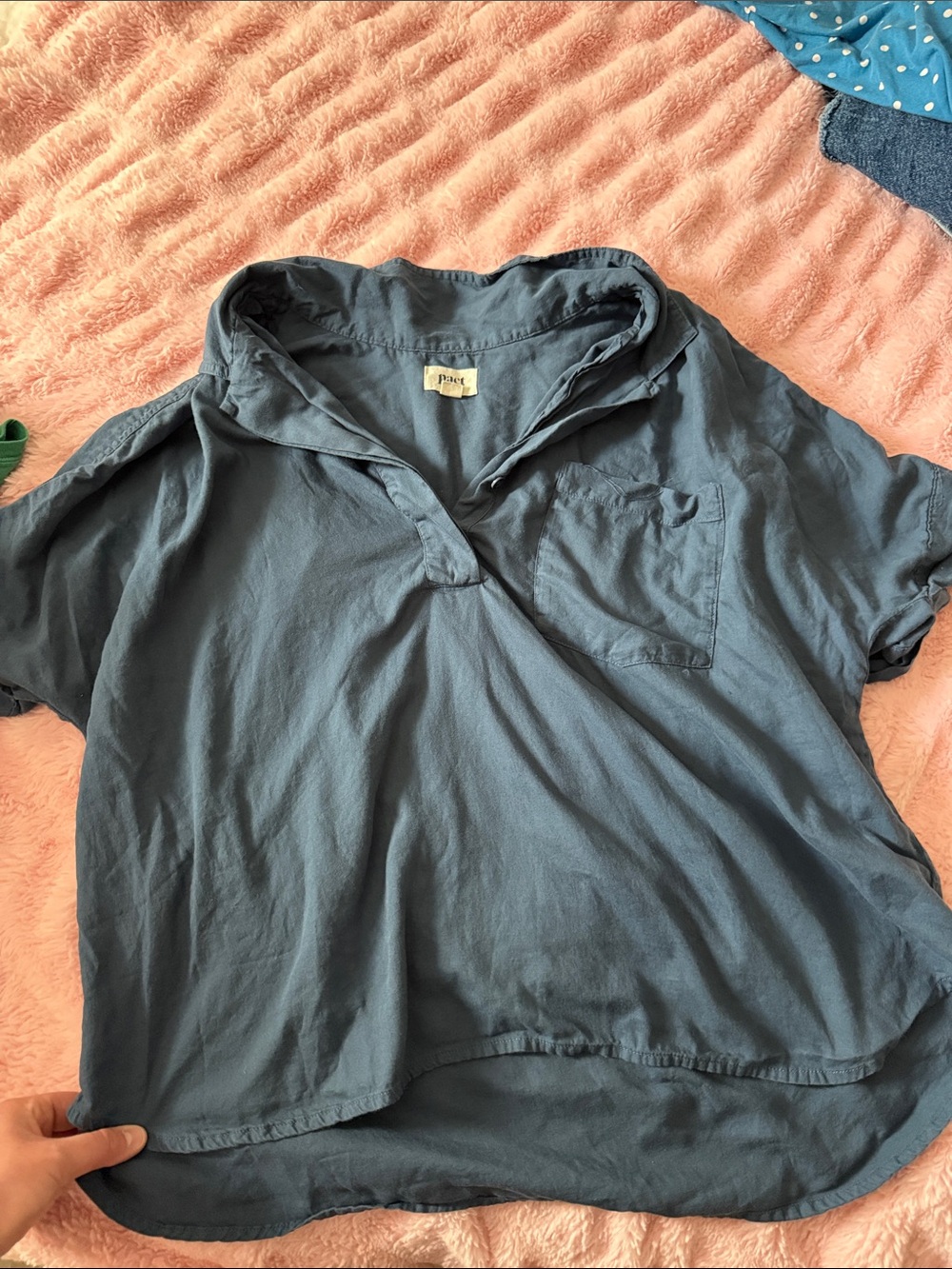 Pact Slate Blue Short-Sleeve Hooded Tunic